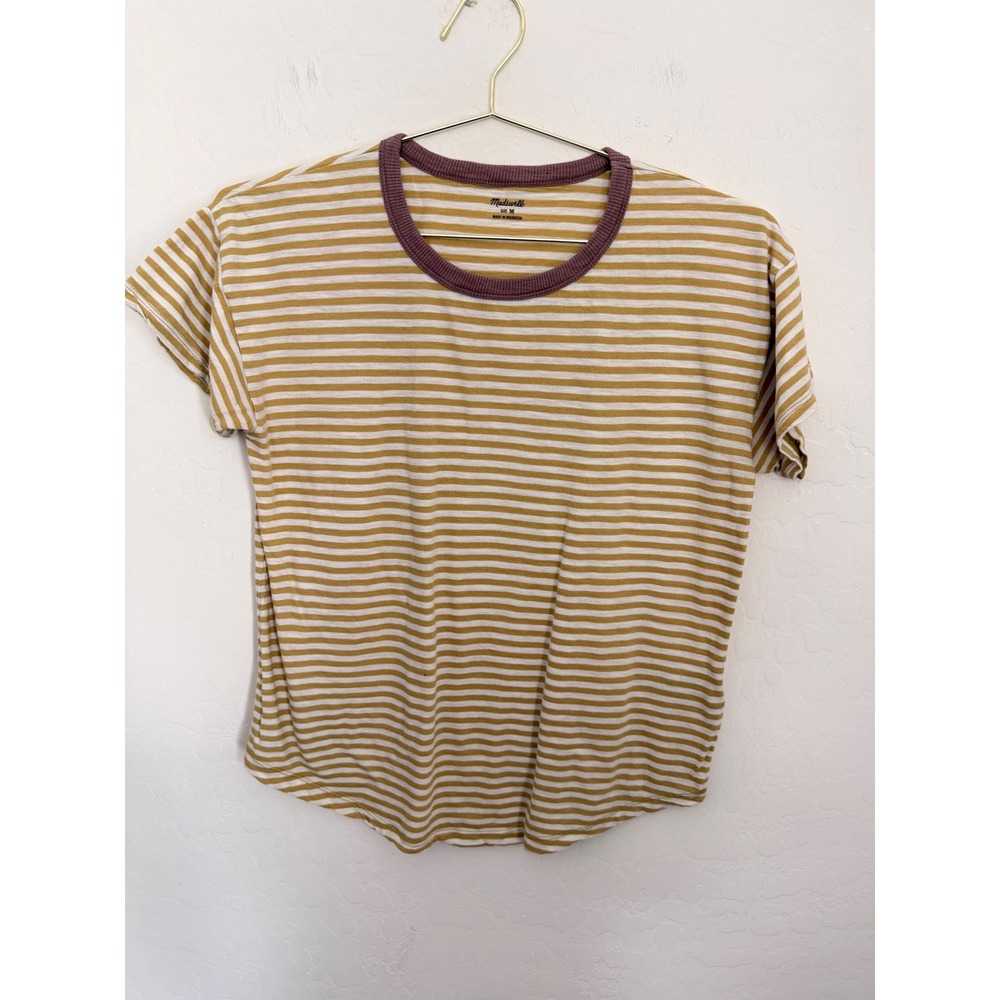 Madewell Womens Mustard Yellow White Striped Ringer Tee Short Sleeve Shirt M